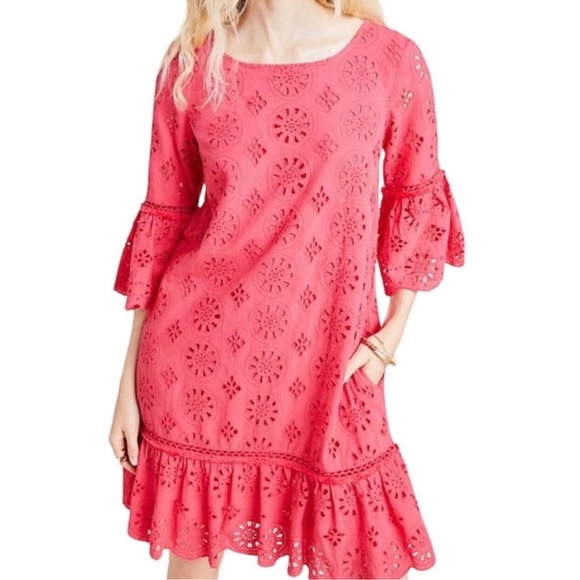 Anthropologie Dresses & Skirts - Anthropologie Dani Pink Eyelet Lace Sheath Dress size 8